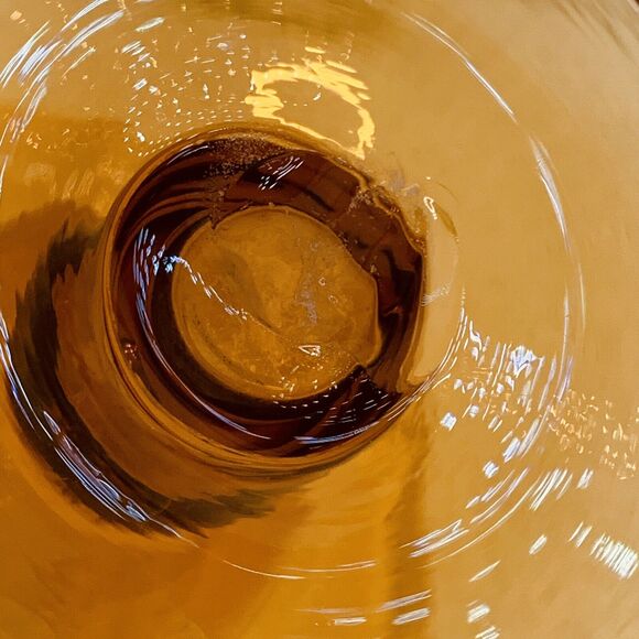 MCM Vtg Hand-Blown Amber Glass Yellow Vase Folded Open Top Pedestal Much Detail - Picture 8 of 16